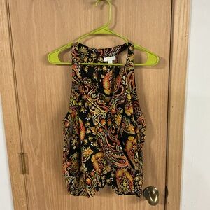 New York & Company Black and Orange Paisley Tank Top